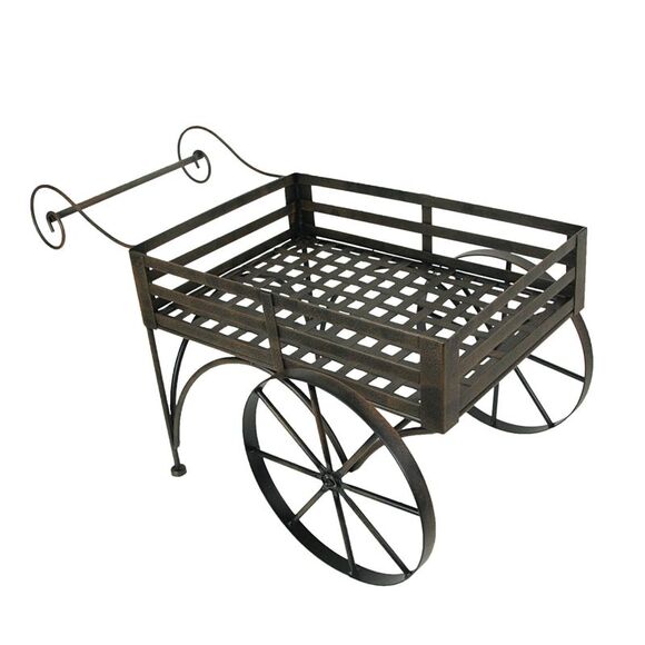 26 Inch Rustic Brown Metal Wagon Cart Plant Stand - Picture 1 of 7